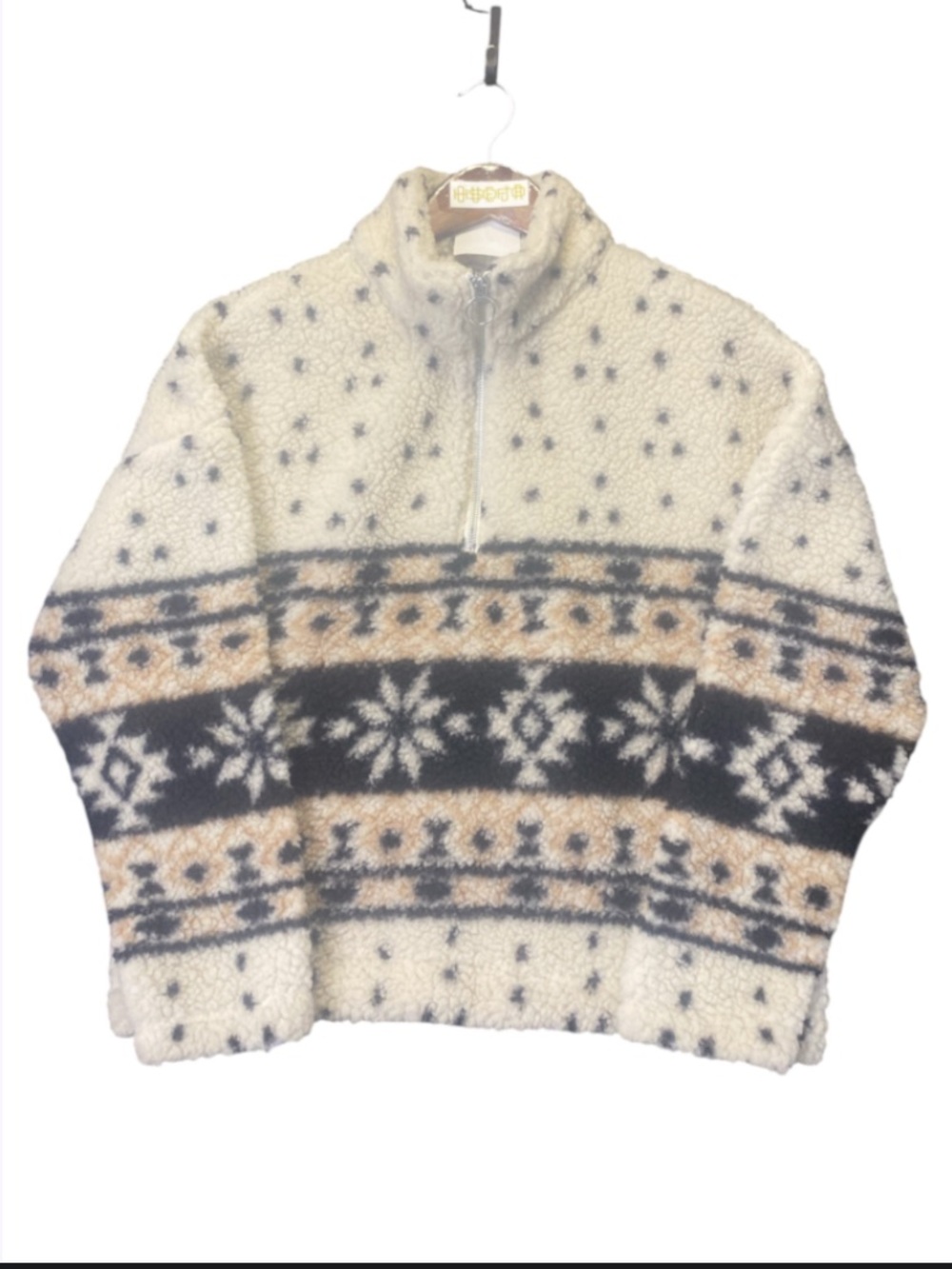 Love Tree Cream Fair Isle Sherpa Half-Zip Turtleneck Sweater size S